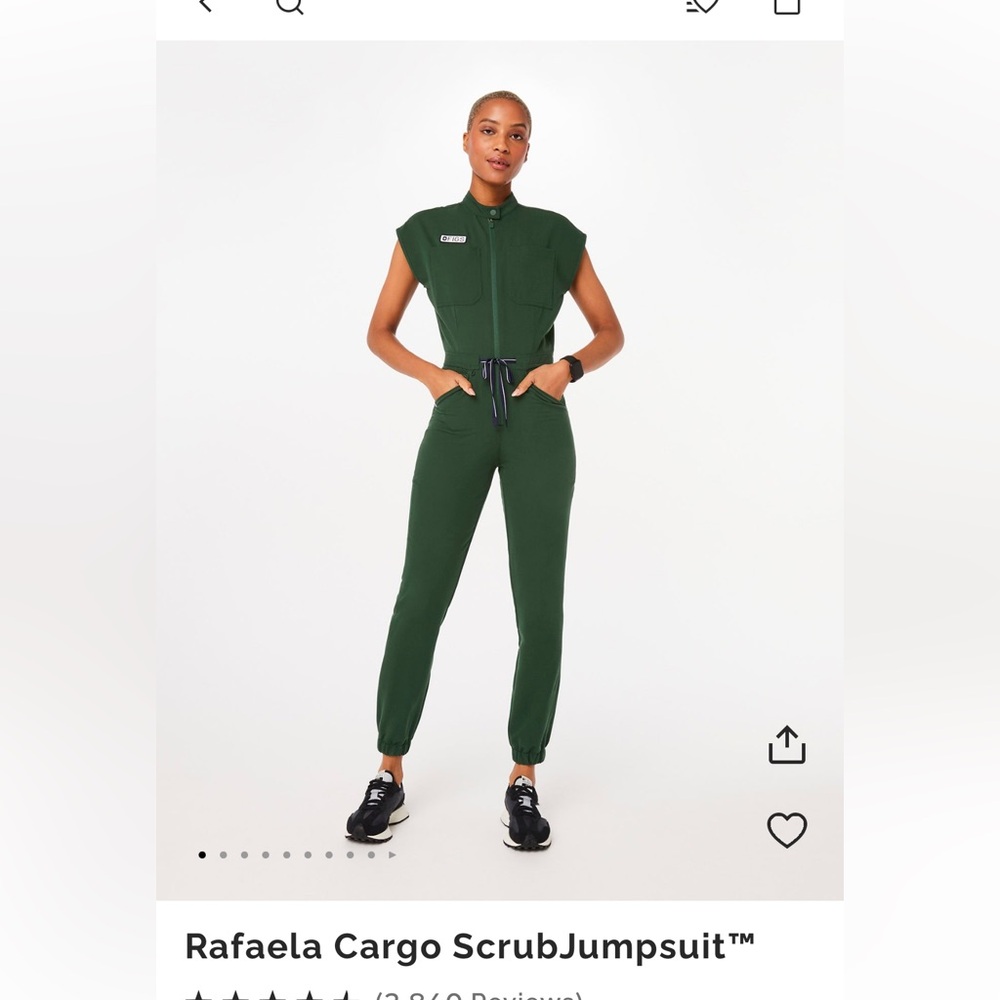Figs Rafaela Cargo ScrubJumpsuit, British Racing Green, Size Medium, NWT